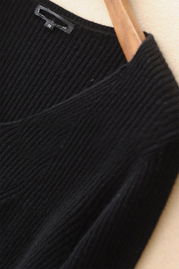 高端羊绒系列 V领坑条针织长袖羊绒衫打底衫女 外贸原单尾货精品